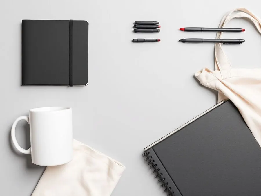 Custom promotional products: pens, mugs and bags
