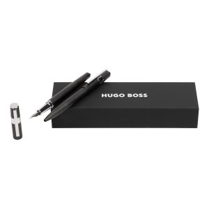 Hugo Boss Set Gear Pinstripe Black / Chrome (ballpoint pen & fountain pen)
