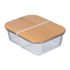 Porta pranzo in vetro con coperchio in bambù