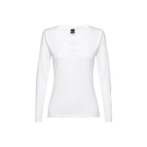 Long-sleeved scoop neck fitted T-shirt THC BUCHAREST WOMEN WH