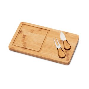 Tagliere per formaggi in bambù con due utensili in acciaio WOODS