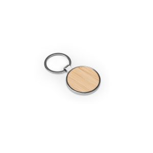 Round iron keychain in zinc and bamboo GASTON ROUND
