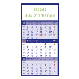 Three-part glued calendar