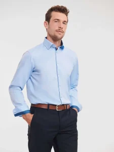 Camicia da uomo sartoriale a maniche lunghe a contrasto a spina di pesce Russell JE964M