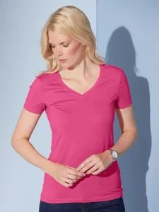 T-shirt stretch con scollo a V da donna Daiber JN928