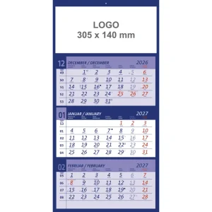 Calendario 3 pezzi incollato blu 2027