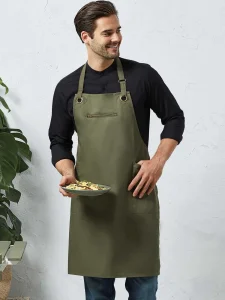 ‘Barley’ contrast stitch sustainable bib apron Premier PR121