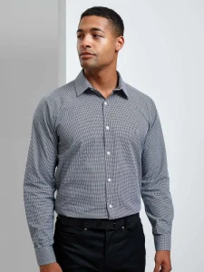 Camicia da uomo a maniche lunghe in cotone con micro quadretti gingham Premier PR220
