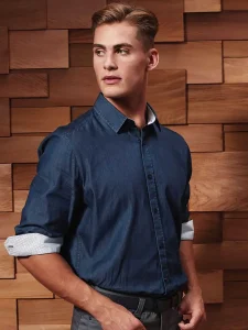 Men’s Denim-Pindot long sleeve shirt Premier PR259
