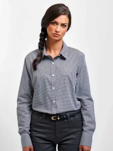 Camicia da donna a maniche lunghe con micro quadretti gingham Premier PR320