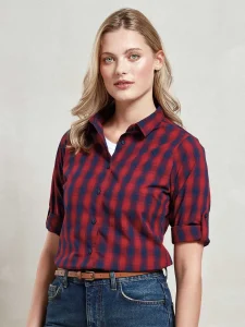 Camicia in cotone a quadri ‘Mulligan’ da donna a maniche lunghe Premier PR350
