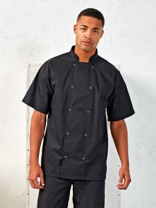 Studded front short sleeve chef’s jacket Premier PR664