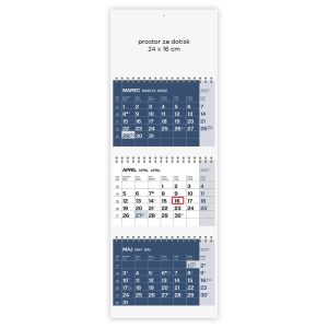Three-part colour calendar with spiral (white backing board)