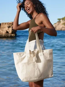 Double handle cargo pocket tote Westford Mill W604